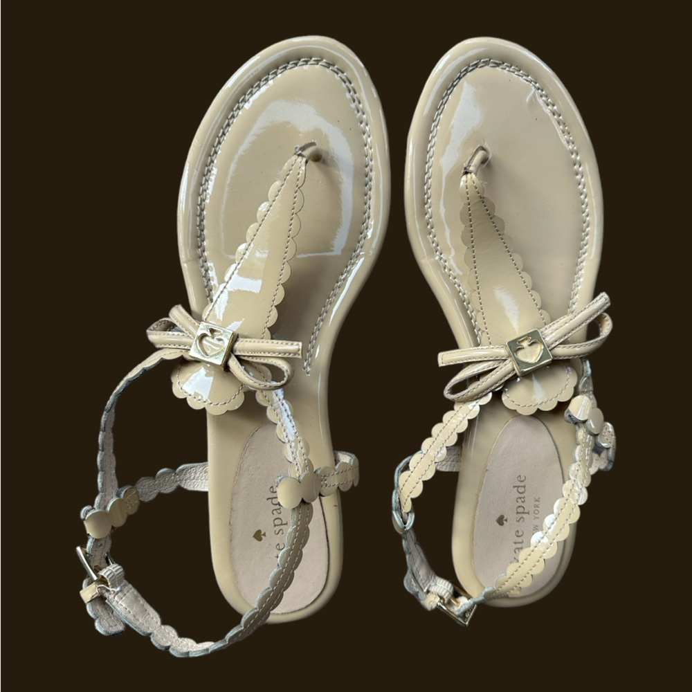 Kate Spade Patent Leather Laser Cut T Strap Sandals